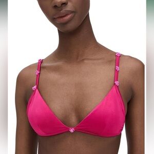 Good American Perfect Fit Satin Bikini Top - Fushcia - XS